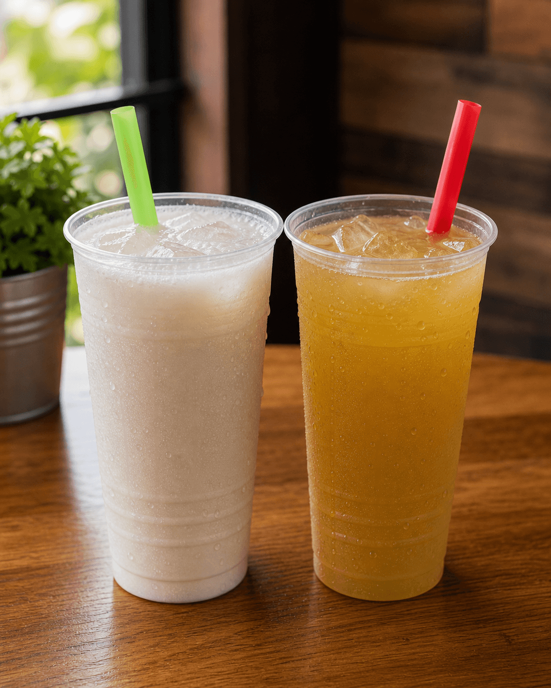 Aguas frescas en vasos transparentes